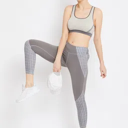 JUMP USA Women Grey & White Printed e-dry Training Tights image 5