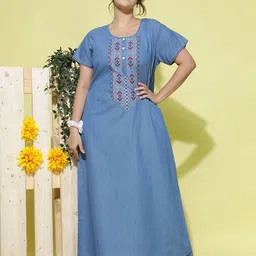 9shines Label Plus Size Floral Embroidered Pure Cotton Maxi Nightdress-picture-15