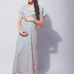 Secret Wish Maternity Floral Printed Pure Cotton Maternity Maxi Nightdress-picture-27