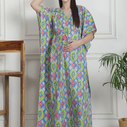 Secret Wish Printed Pure Cotton Maxi Maternity Kaftan Nightdress-picture-3
