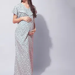 Secret Wish Maternity Floral Printed Pure Cotton Maternity Maxi Nightdress image 4