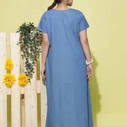 9shines Label Embroidered Pure Cotton Maxi Nightdress image 5