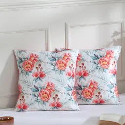 jeel Cream & Orange Floral Polyester 16 x 16 Inches Cushion Covers (Set of 2) image 1