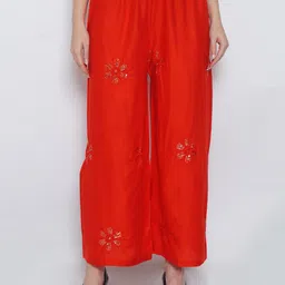 Jinfo Women Red Embellished Palazzos-image-6