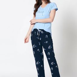 Zeyo Women Blue & White Printed Pure Cotton Night suit-picture-12