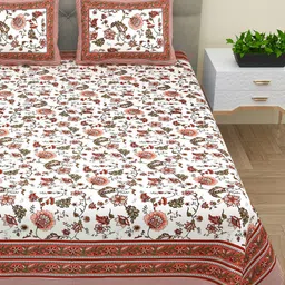 BELLA CASA Ethic White & Brown Printed Cotton 180 TC King Bedsheet with 2 Pillow Covers image 2