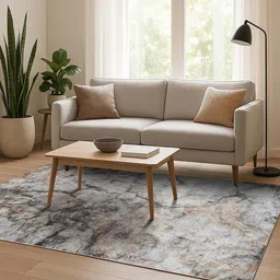 obsessions Cream and Grey Abstract 3x5 Feet Machine Made Carpet image 1