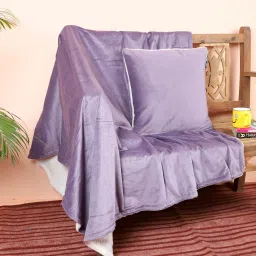 ambbi collections Purple Solid Velvet 64x66 Inches Sofa Throw with Cushion Cover image 1