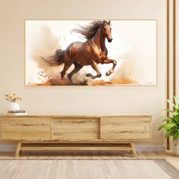 nestroots Gold Canvas Framed Majestic Horse Galloping Through Dust Wall Painting(12X24 Inch)-picture-29