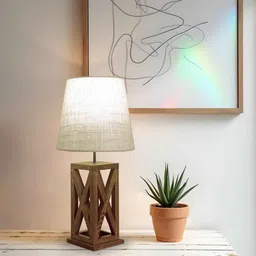 Symmetric Wooden Table Lamp with Jute Shade & Brown Base by Symplify image 4