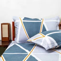 alliance Grey Geometric 160 TC Microfibre Queen Sized Bedsheet with 2 Pillow Covers image 2