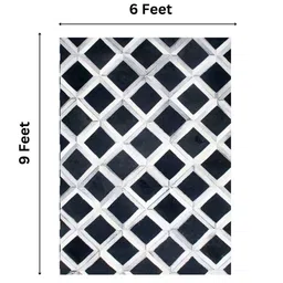 dazzhome Black & White Hair On Leather Checkered Hand Woven 6ftX9ft Carpet image 3