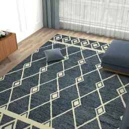 Blue Geometric Wool 8 ft x 10 ft Hand Tufted Carpet by Saraswati Global-picture-11