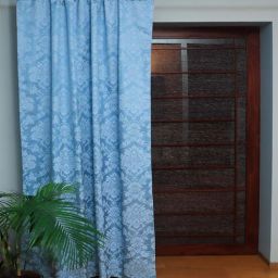zeba Light Blue Floral Cotton 8 Ft Blackout Rod Pocket Door Curtain-picture-9