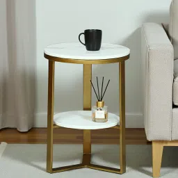 casacraft from pepperfry Bigard White Porcelain Top End Table With Gold Finish image 1