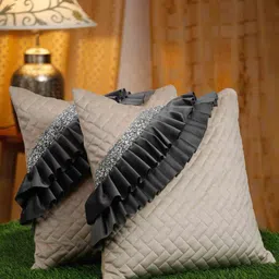 hosta homes Ivory & Grey Velvet Textured 20x20 inches (Set of 2) Cushion Covers image 1