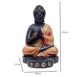 casacraft from pepperfry Ashnam Buddha Figurine with T-Light Holder - Black & Orange, 25.4cm image 5
