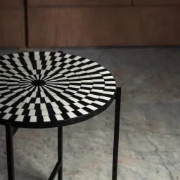 logam Olina Resin End Table In Black & White Finish image 3