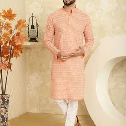 SOJANYA Ethnic Motifs Embroidered Mandarin Collar Pure Cotton Kurta with Churidar image 1