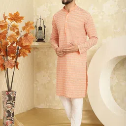 SOJANYA Ethnic Motifs Embroidered Mandarin Collar Pure Cotton Kurta with Churidar image 4