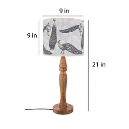 Wandering Peacocks Multicolor Canvas Shade Table Lamp with Brown Base by Green Girgit image 3
