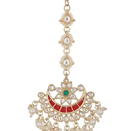 Jazz and Sizzle Gold-Plated Kundan Studded & Beaded Matha Patti image 2