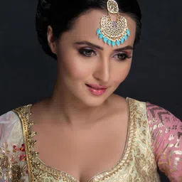 Sukkhi Gold-Plated White & Blue Beaded & Kundan-Studded Maang Tikka-picture-17