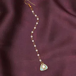 Ruby Raang Girls Gold-Plated Kundan-Studded Beads Beaded Enamelled Maang Tikka-picture-28