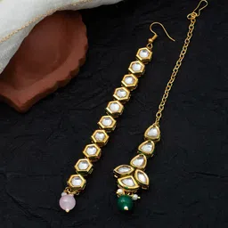 Yellow Chimes Set Of 2 Gold-Plated Kundan-Studded & Beaded Maang Tikka-picture-49
