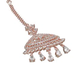 Jazz and Sizzle Rose Gold-Plated AD Stone-Studded Maangtikka image 4