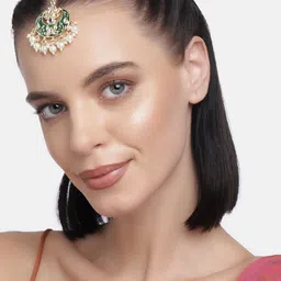 LAIDA Green Gold Plated Kundan Studded Chand Style Maangtikka image 1