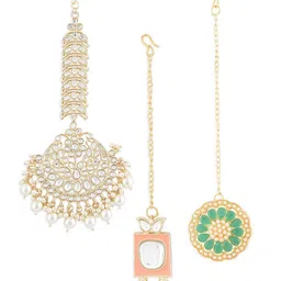 Zaveri Pearls Set of 3 Gold-Plated Kundan Maangtikka image 5