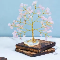 muren Rose Quartz Pink Stone With Agate Slice Base Vastu Good Fortune Crystal Tree for Home/Office D cor for Gift - 100 Beads image 1