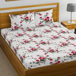 Huesland White & Pink Printed 144 TC King Bedsheet with 2 Pillow Covers-image-66