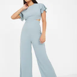 Styli Round Neck Flutter Sleeves Basic Jumpsuit image 1