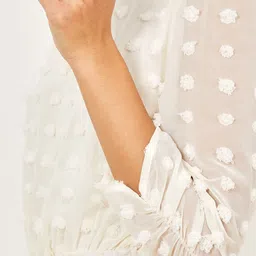 Styli Cream-Coloured 3/4 Sleeves Dobby A-Line Maxi Dress with Keyhole Detail image 2