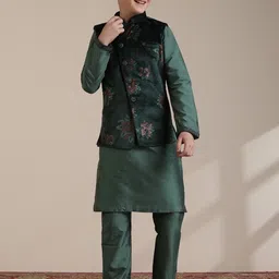 Manyavar Boys Regular Velvet Kurta and Pyjamas with Jacket image 3