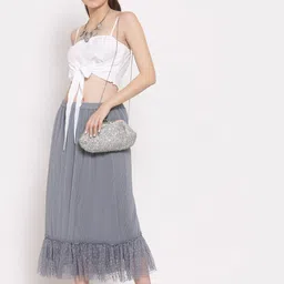 LELA Women Grey Self Design Midi A-Line Skirt image 3