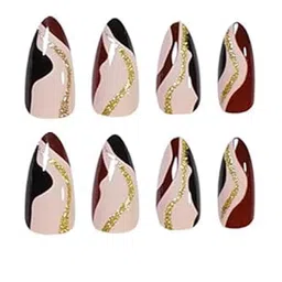 Secret Lives Set Of 24 Glossy With Glitter Design Artificial Nails - Black Brown Glitter image 3