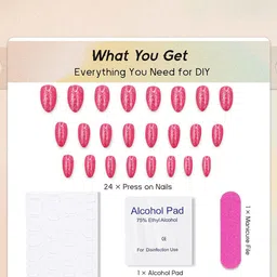 JENNA Set Of 24 French Tip Press On Acrylic Almond Shape Artificial Nails - Rose image 3