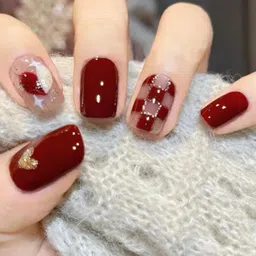 Secret Lives 24 Pieces of Red Check Nail Tips - Maroon & Off-White image 2