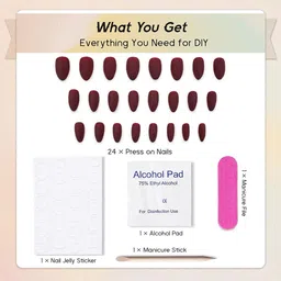 JENNA Set Of 24 Press On Acrylic Almond Shape Artificial Nails - Matte Wine image 4