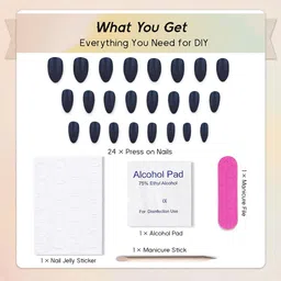 JENNA Set Of 24 French Tip Almond Shape Press On Nails - Dark Blue image 4