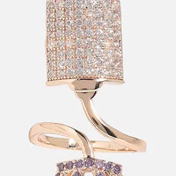 SOHI Rose Gold-Plated Stone-Studded Adjustable Finger Ring image 4