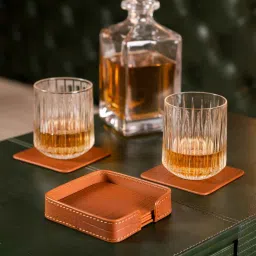 three sixty Sterling Brown Recycled leather (Set of 6) Coasters image 1