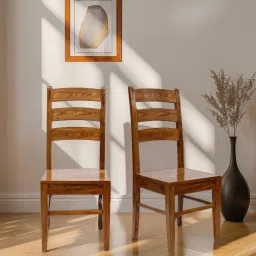 dzyn furnitures Cresta Solid Wood Dining Chairs In Teak Finish (Set of 2) image 1