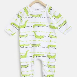 berrytree Infant Kids White & Green Printed Slim Fit Organic Cotton Sleepsuit-picture-14
