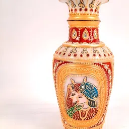 apka mart Yellow & Red Ethnic Motifs Textured Marble Flower Vase image 1