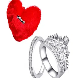 UNIVERSITY TRENDZ Silver-Plated Crystal Crown-Shaped Finger Ring With Heart-Shaped Pillow image 2