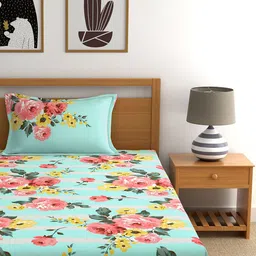 Home Ecstasy Cotton Floral 140 TC Single Bedsheet with 1 Pillow Cover image 3